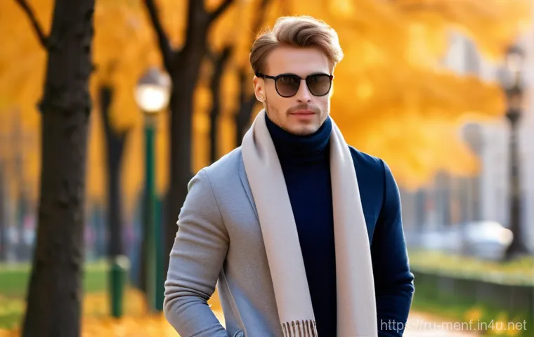 남성용 스카프 매는 법 - Prompt 1: Warm Moscow Autumn - One Turn Scarf** 남성용 스카프 매는 법 - Prompt 1: Warm Moscow Autumn - One Turn Scarf**